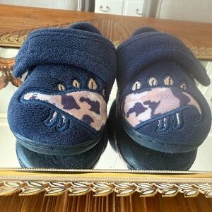 Wonder Nations Navy Dinosaur Slippers for Little Toddler Babies